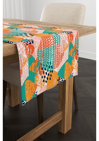 Turuncu Yeşil Tropik Geometrik Desenli Dijital Baskılı Runner CGH1044-RN