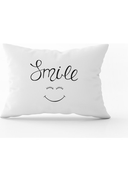 Beyaz Siyah Smile Yazılı Dekoratif Dijital Baskı Kırlent Yastık Kılıfı - CGH471-3550 Çift Tarafı Baskılı