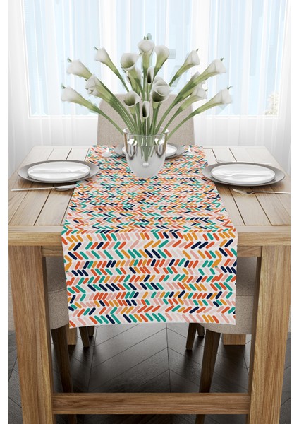 Turuncu Yeşil Tropik Geometrik Desenli Dijital Baskılı Runner CGH1045-RN fiyatları