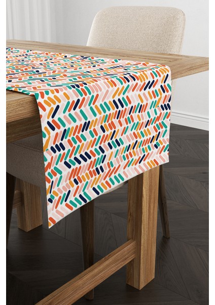 Turuncu Yeşil Tropik Geometrik Desenli Dijital Baskılı Runner CGH1046-RN fiyatları