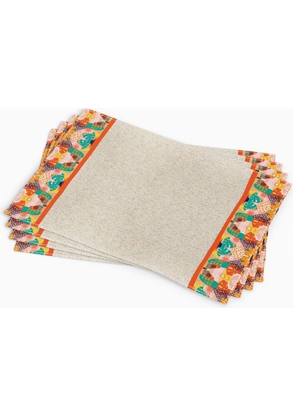 Turuncu Yeşil Tropik Geometrik Desenli Dijital Baskılı Amerikan Servisi 4'lü Set 4KMBS247-AS