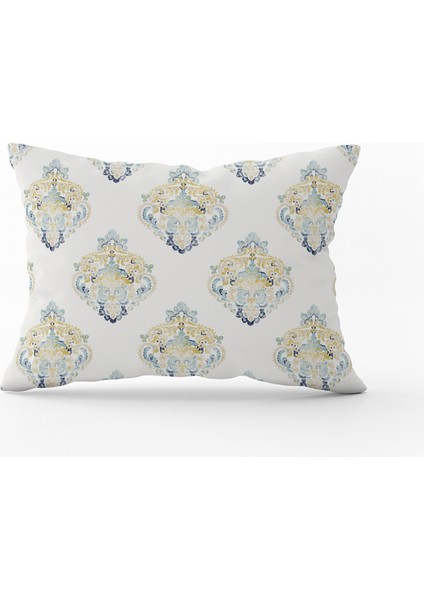 Sarı Mavi Damask Desenli Dijital Baskı Kırlent Yastık Kılıfı - CGH497-3550 Çift Tarafı Baskılı