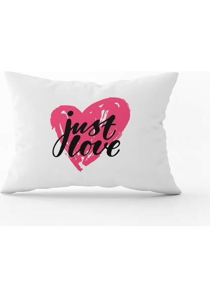 Beyaz Pembe Modern Just Love Yazılı Dijital Baskı Kırlent Yastık Kılıfı - CGH436-3550 Çift Tarafı Baskılı