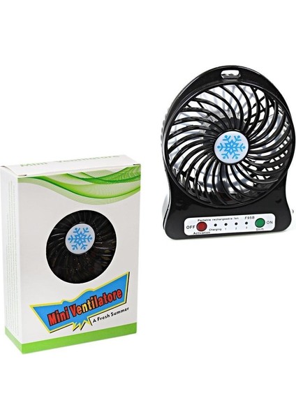 Vantilatör Şarjlı Mini Masaüstü Fan 3 Kademe