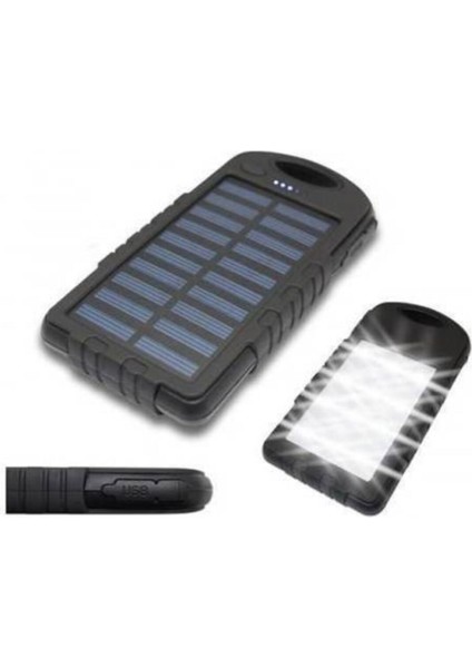 Solar Powerbank 10.000 Mah Güneş Enerjili Powerbank 12 LED Işikli white