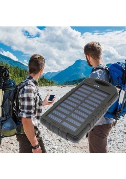 Solar Güneş Enerjili 10000 Mah 12 Power LED Işik Power Bank white