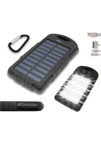 Solar Güneş Enerjili 10000 Mah 12 Power LED Işik Power Bank white