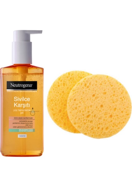 Neutrogena Yüz Temizleme Jeli 200 ml ve 2li Yüz Yıkama Süngeri