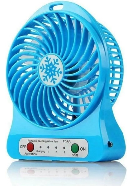 Vantilatör Şarjlı Mini 3 Kademe Mini Fan Mavi