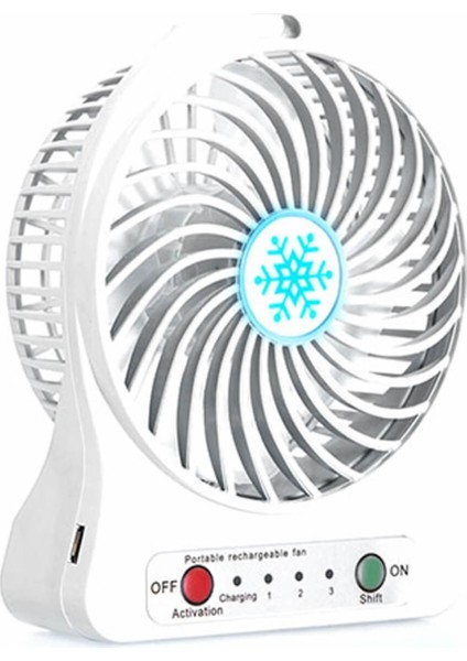 Vantilatör 3 Kademe Şarjlı Mini Fan Beyaz