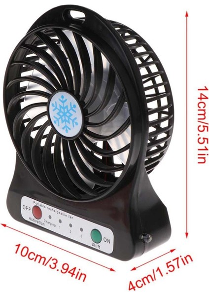 Şarjlı Mini Vantilatör Masa Üstü 3 Kademeli USB Mini Fan Siyah