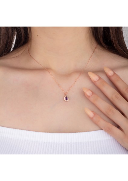 925 Ayar Gümüş Ametist Renkli Damla Model Kolye fırsatları