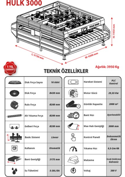 Otomatik Halı Yıkama Makinası HULK-3000