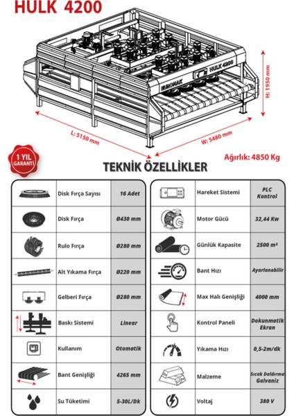 Otomatik Halı Yıkama Makinası HULK-4200