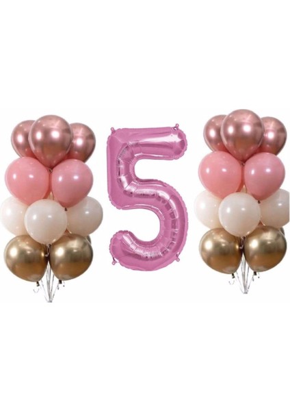 Pastel Krom 5 Yaş Pembe Doğum Günü Balon Seti
