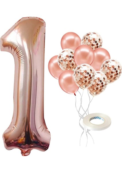 1 Yaş Rose Gold Rakam Balon Konfetili Balon Seti