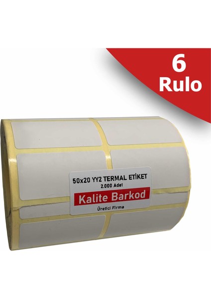50X20 Yanyana 2'li Termal Etiket | 6 Rulo Barkod Etiketi