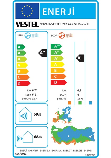 Nova 242 GI PRO A++ 24000 BTU Wifi Inverter Duvar Tipi Klima