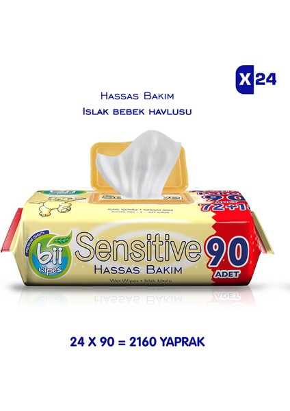 Sensitive 90'lı Mendil Hassas Bakım Islak Havlusu 24x90 2160 Yaprak