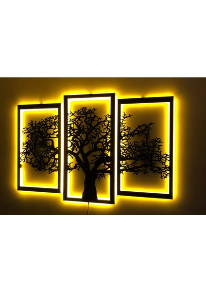 3 Parça Ağaç Ahşap LED Işıklı Dekoratif Tablo
