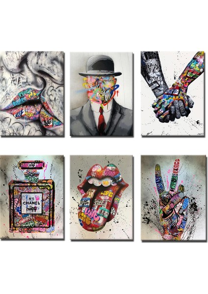 6 Lı Mdf Modern Pop Sokak Sanat Grafiti Sanat Soyut Ahşap Poster