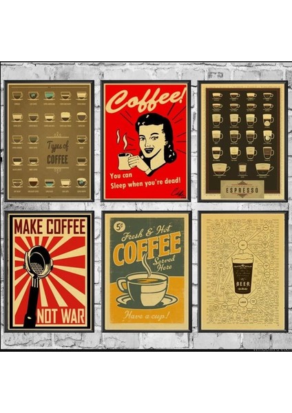 6'lı Vintage Retro Kahve Mdf Poster