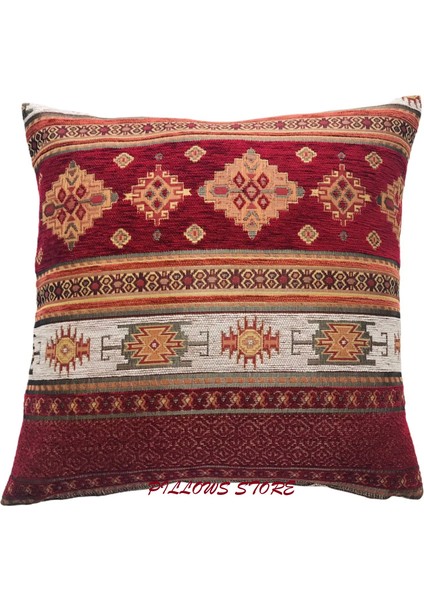 Kilim Desenli Kırmızı Kırlent Kılıfı 45 x 45 Cm