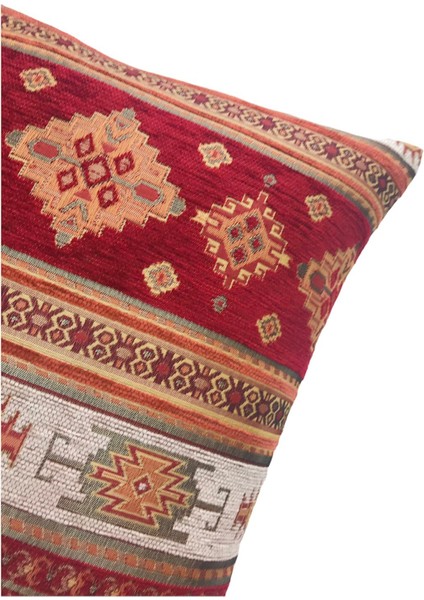 Kilim Desenli Kırmızı Kırlent Kılıfı 45 x 45 Cm