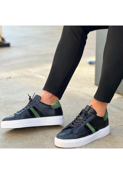 Sail Lakers - Siyah Deri,yeşil Süet Bağcıklı Erkek Sneaker