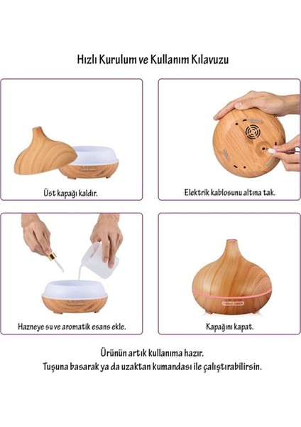 Aroma Difüzör Gece Işığı 7 LED Nemlendirici Kumandalı Buhar Makinesi modelleri