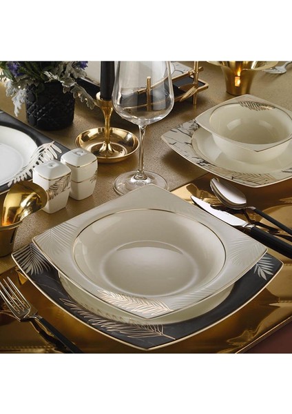 Bone Mare 12 Kişilik 53 Parça Kare Altın Yemek Takımı
