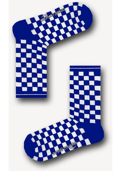 Saks Mavi Dama Desenli Atletik Kadın Çorap