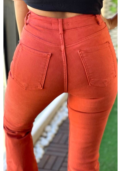 Ispanyol Paça Kadın Jean Pantolon 40152-123 Kiremit