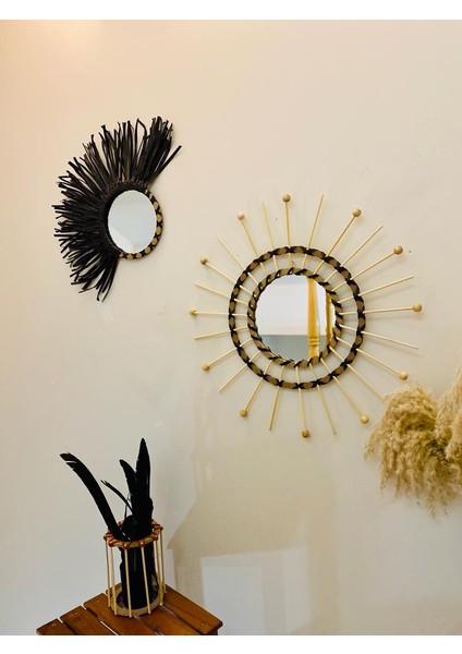 Wall Art Rafya ve Boncuklu Ayna Duvar Dekorasyon Ürünü 2’li Set fiyatları