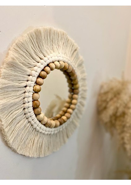 Wall Art Makrome Ayna ve Ahşap Duvar Dekorasyon Ürünü 3’lü Set