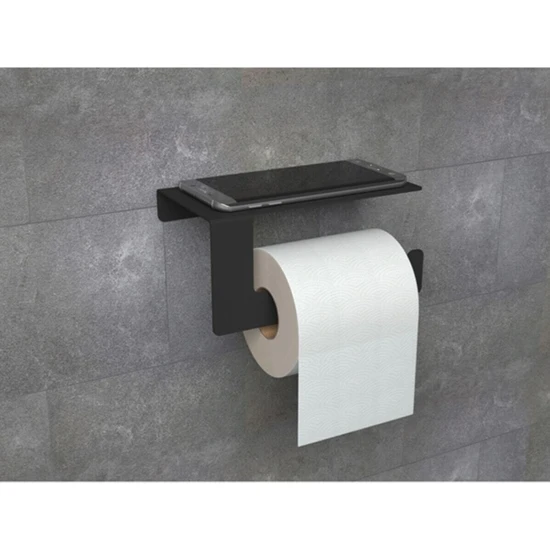 Make Metal Siyah Mat Telefon Raflı Tuvalet Kağıtlığı Cep Telefonu Tutmalı Raflı Wc Kağıtlık