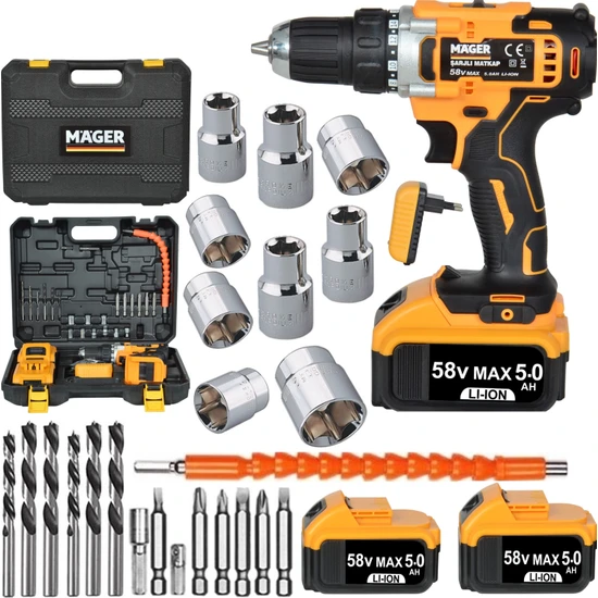 Mager Brushless Matkap Metal Şanzıman Çift Akülü 24 Parça Set + Şarjlı Vidalama