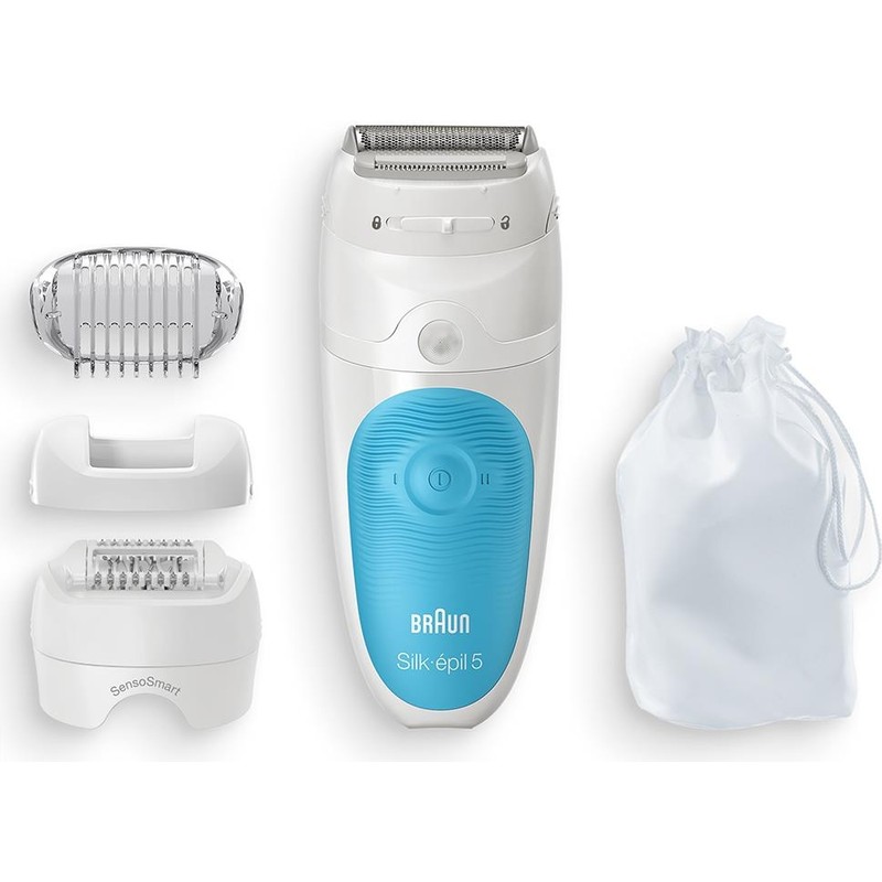 Braun Silk-Épil 5 5605 Sensosmart Kablosuz 3'ü 1 Arada Epilatör, Islak & Kuru Kullanım, Yıkanabilir Başlık