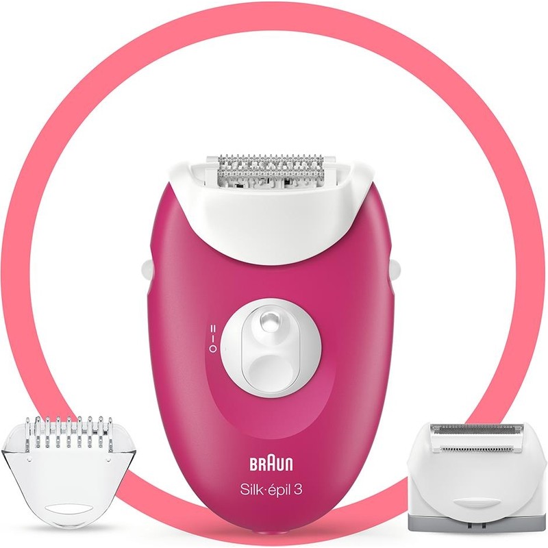 Braun Silk Epil 3 3276 Smartlight Epilatör – 2 Hız Ayarlı, Pembe, Cilt Temas Başlıklı, Kuru ve Kablolu Kullanım İçin