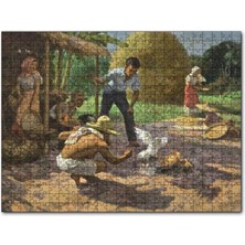 Cakapuzzle Horoz Dövüştüren Köylüler ve Saman Yığınları 120 Parça Puzzle Yapboz Mdf (Ahşap)