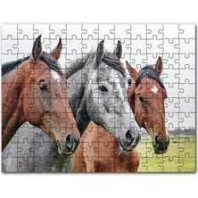 Cakapuzzle Çayırda Kahverengi ve Gri Atlar Yakın Çekim 500 Parça Puzzle Yapboz Mdf (Ahşap)