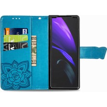 Zunhai Samsung Galaxy Z Fold3 Için Love Flower Pu Case Blue (Yurt Dışından)