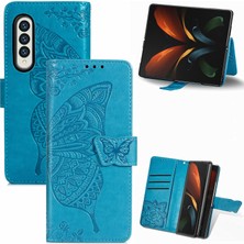 Zunhai Samsung Galaxy Z Fold3 Için Love Flower Pu Case Blue (Yurt Dışından)