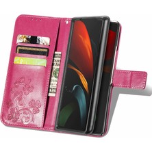 Zunhai Samsung Galaxy Z Fold3 Için Dört Yapraklı Yonca Pu Case Magenta (Yurt Dışından)