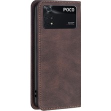 Zunhai Xiaomi Poco M4 Pro Brown Için Manyetik Rfıd Deri Kılıf (Yurt Dışından)