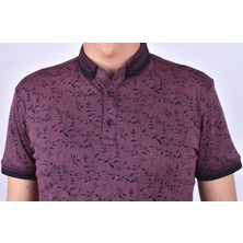 Raymons 1030 Yaka Düğmeli Desenli Tişört /Bordo/L