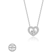 Gumush Swarovski Taşlı Gümüş Kalp Bayan Kolye