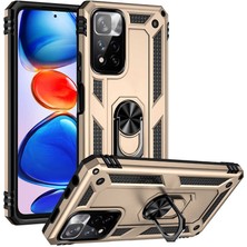 Kılıfmania Xiaomi Redmi Note 11 Pro Plus 5g Kapak Military Yüzüklü Stantlı Panzer Tank Kılıf - Gold