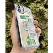 Gritty Iphone 11 Uyumlu Starbucks Desenli Hologramlı Koruyucu Darbe Emici Telefon Kılıfı