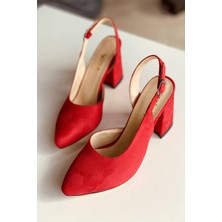 Mida Shoes Kırmızı Süet Topuklu Ayakkabı